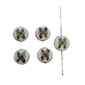 Cloisonné, blomma på vit botten